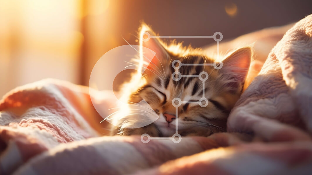 Σετ των 2 Intra Συλλεκτικό Ξύλινο Παζλ Plywood  4mm - Γατάκι ύπνου σε ροζ και λευκή ριγέ κουβέρτα Σε Ξύλινο Κουτί - Διαστάσεις: 10x10 cm – 25 κομμάτια