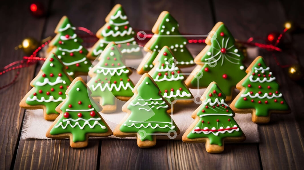 Σετ των 2 Intra Συλλεκτικό Ξύλινο Παζλ Plywood  4mm - Φρεσκοψημένα μπισκότα χριστουγεννιάτικων δέντρων σε ένα ξύλινο τραπέζι Σε Ξύλινο Κουτί - Διαστάσεις: 10x10 cm – 25 κομμάτια