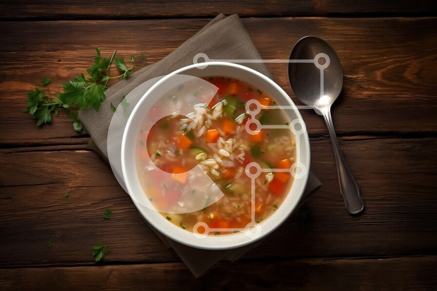 Σετ των 2 Intra Συλλεκτικό Ξύλινο Παζλ Plywood  4mm - Υγιεινή και νόστιμη σούπα με λαχανικά και ρύζι Σε Ξύλινο Κουτί - Διαστάσεις: 10x10 cm – 25 κομμάτια