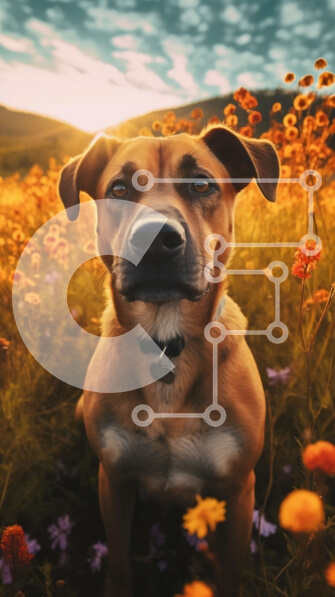 Σετ των 2 Intra Συλλεκτικό Ξύλινο Παζλ Plywood  4mm - Όμορφη εικόνα ενός σκύλου σε ένα χωράφι λουλουδιών στο ηλιοβασίλεμα Σε Ξύλινο Κουτί - Διαστάσεις: 10x10 cm – 25 κομμάτια