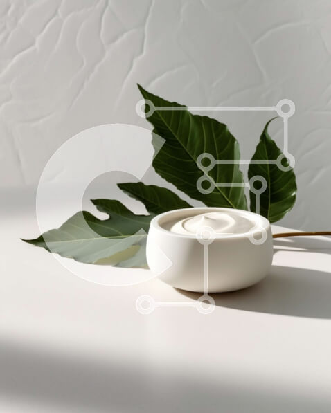 Intra Συλλεκτικό Ξύλινο Παζλ Plywood  4mm - Μινιμαλιστικό και κομψό λευκό κεραμικό μπολ με πράσινο φύλλο σε λευκό τραπέζι Σε Ξύλινο Κουτί - Διαστάσεις: 10x10 cm – 25 κομμάτια