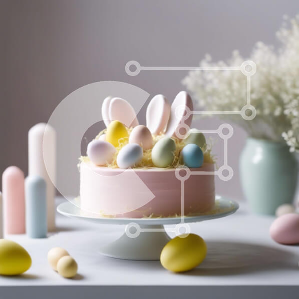 Intra Συλλεκτικό Ξύλινο Παζλ Plywood  4mm - Πολύχρωμο Πασχαλινό κέικ με αυγά και αυτιά λαγουδάκι Σε Ξύλινο Κουτί - Διαστάσεις: 10x10 cm – 25 κομμάτια