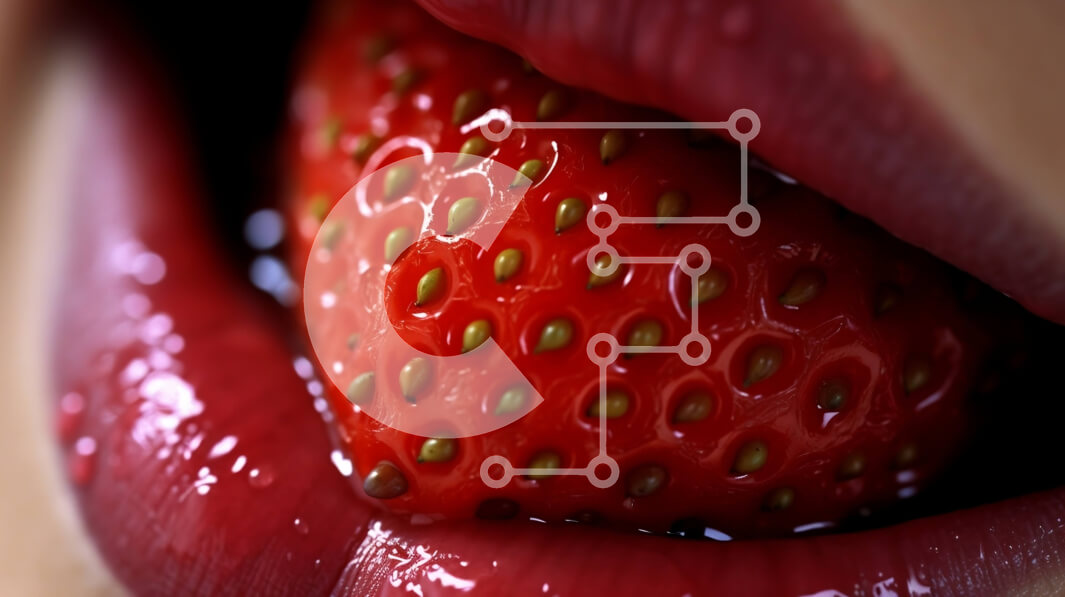 Σετ των 2 Intra Συλλεκτικό Ξύλινο Παζλ Plywood  4mm - Juicy Strawberry on Woman's Tongue - εικόνα από κοντά Σε Ξύλινο Κουτί - Διαστάσεις: 10x10 cm – 25 κομμάτια