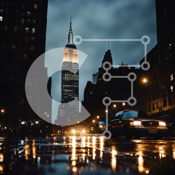 Intra Συλλεκτικό Ξύλινο Παζλ Plywood  4mm - Empire State Building τη νύχτα στην πόλη της Νέας Υόρκης Σε Ξύλινο Κουτί - Διαστάσεις Puzzle: 10x10 cm – 25 κομμάτια