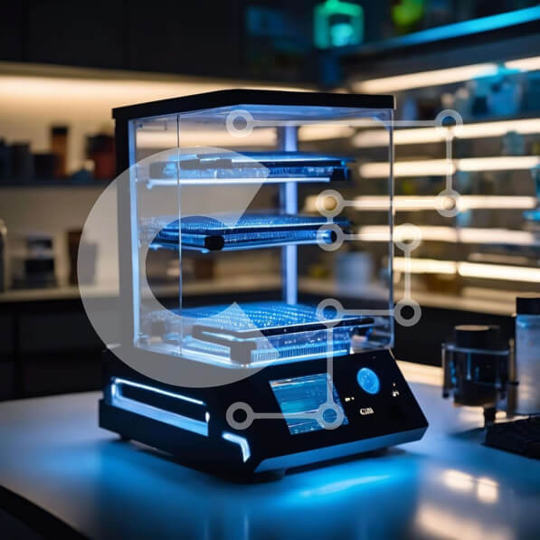 Intra Συλλεκτικό Ξύλινο Παζλ Plywood  4mm - Εργαστηριακός Εξοπλισμός με Μπλε Φώτα Σε Ξύλινο Κουτί - Διαστάσεις Puzzle: 10x10 cm – 25 κομμάτια