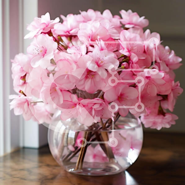 Σετ των 2 Intra Συλλεκτικό Ξύλινο Παζλ Plywood  4mm - Φρέσκα ροζ λουλούδια σε διαφανές γυάλινο βάζο στο τραπέζι Σε Ξύλινο Κουτί - Διαστάσεις: 10x10 cm – 25 κομμάτια