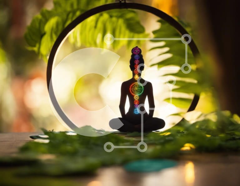 Intra Συλλεκτικό Ξύλινο Παζλ Plywood  4mm - Άγαλμα του Βούδα που διαλογίζεται με τσάκρα και πράσινα φύλλα Σε Ξύλινο Κουτί - Διαστάσεις Puzzle: 10x10 cm – 25 κομμάτια