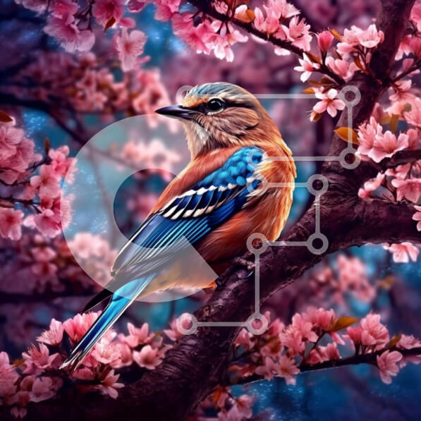 Intra Συλλεκτικό Ξύλινο Παζλ Plywood  4mm - Όμορφη εικόνα ενός Blue Jay σε ένα δέντρο με άνθη κερασιάς Σε Ξύλινο Κουτί - Διαστάσεις: 10x10 cm – 25 κομμάτια