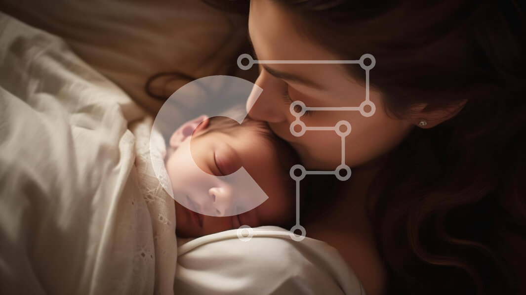 Intra Συλλεκτικό Ξύλινο Παζλ Plywood  4mm - Μητέρα που φιλά το νεογέννητο μωρό στο κρεβάτι Σε Ξύλινο Κουτί - Διαστάσεις Puzzle: 10x10 cm – 25 κομμάτια