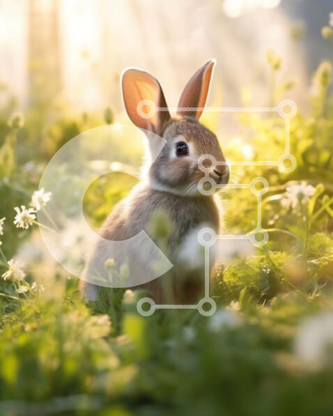 Σετ των 2 Intra Συλλεκτικό Ξύλινο Παζλ Plywood  4mm - Αξιολάτρευτη εικόνα ενός κουνελιού που κάθεται σε ένα χωράφι με λουλούδια Σε Ξύλινο Κουτί - Διαστάσεις: 10x10 cm – 25 κομμάτια