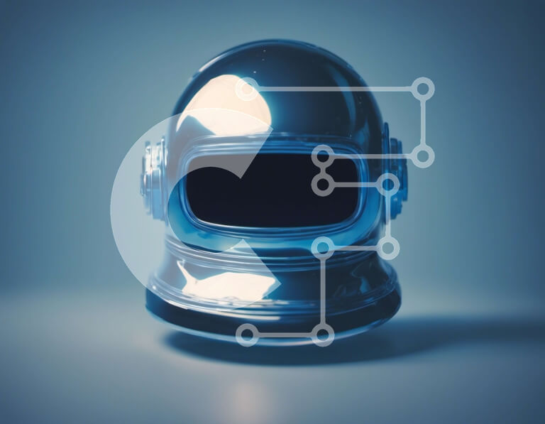 Intra Συλλεκτικό Ξύλινο Παζλ Plywood  4mm - Ασημένιο κράνος αστροναυτών σε μπλε φόντο Σε Ξύλινο Κουτί - Διαστάσεις Puzzle: 10x10 cm – 25 κομμάτια