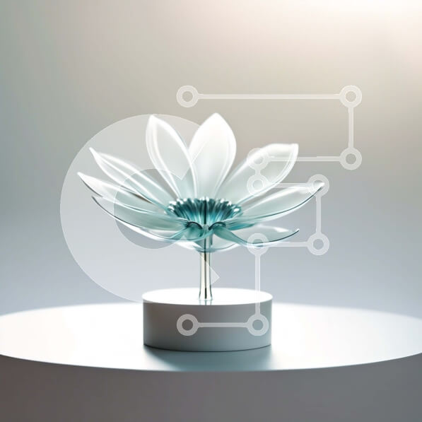 Intra Συλλεκτικό Ξύλινο Παζλ Plywood  4mm - Όμορφο μπλε γυάλινο λουλούδι σε λευκό βάθρο Σε Ξύλινο Κουτί - Διαστάσεις: 10x10 cm – 25 κομμάτια