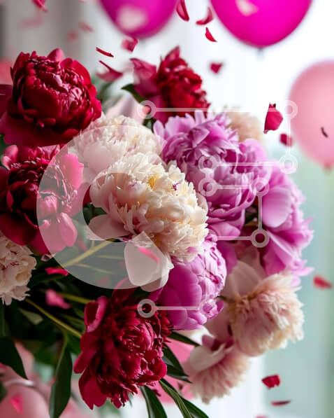 Intra Συλλεκτικό Ξύλινο Παζλ Plywood  4mm - Μπουκέτο σε σχήμα καρδιάς από ροζ, κόκκινα και λευκά λουλούδια με μπαλόνια Σε Ξύλινο Κουτί - Διαστάσεις: 10x10 cm – 25 κομμάτια