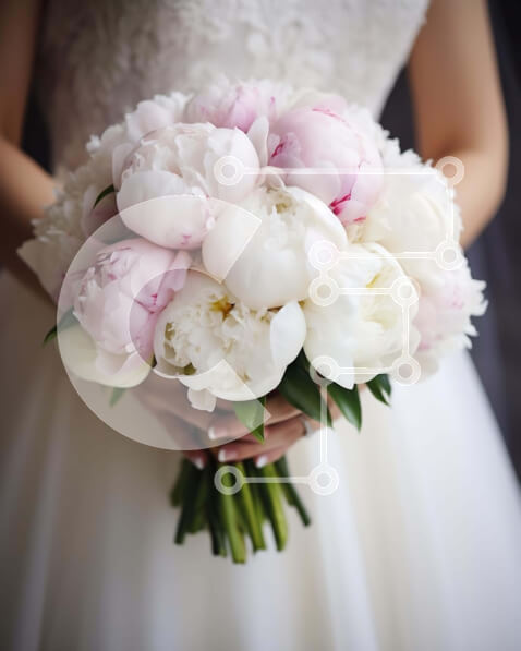 Intra Συλλεκτικό Ξύλινο Παζλ Plywood  4mm - Νύφη με λευκή και ροζ παιώνια ανθοδέσμη Σε Ξύλινο Κουτί - Διαστάσεις: 10x10 cm – 25 κομμάτια