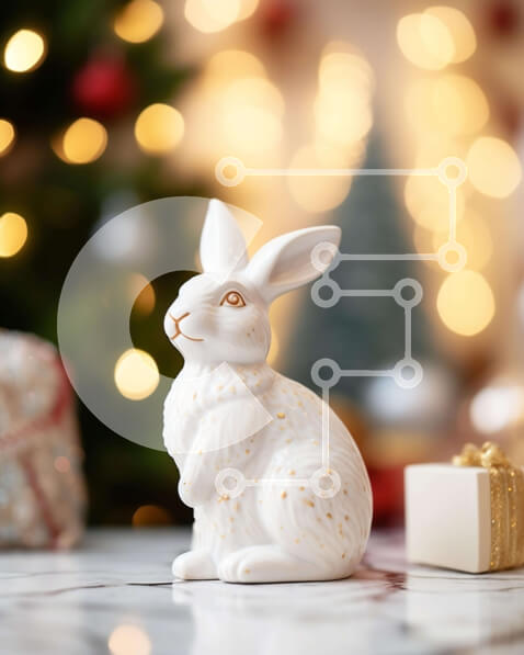 Intra Συλλεκτικό Ξύλινο Παζλ Plywood  4mm - Λευκό ειδώλιο λαγουδάκι και χριστουγεννιάτικο δέντρο Σε Ξύλινο Κουτί - Διαστάσεις: 10x10 cm – 25 κομμάτια