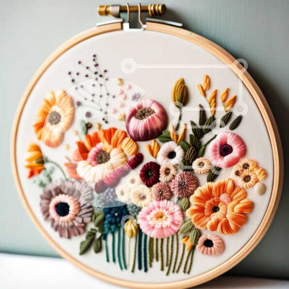 Intra Συλλεκτικό Ξύλινο Παζλ Plywood  4mm - Όμορφο τσέρκι κεντήματος με ποικιλία λουλουδιών Σε Ξύλινο Κουτί - Διαστάσεις Puzzle: 10x10 cm – 25 κομμάτια