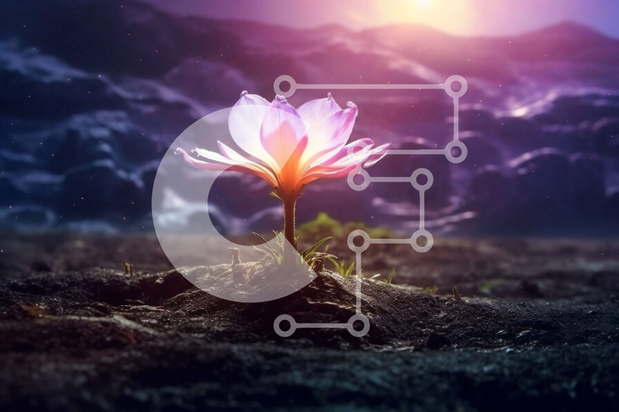 Intra Συλλεκτικό Ξύλινο Παζλ Plywood  4mm - Όμορφη φωτογραφία με ένα ροζ λουλούδι και βουνά στο ηλιοβασίλεμα Σε Ξύλινο Κουτί - Διαστάσεις: 10x10 cm – 25 κομμάτια