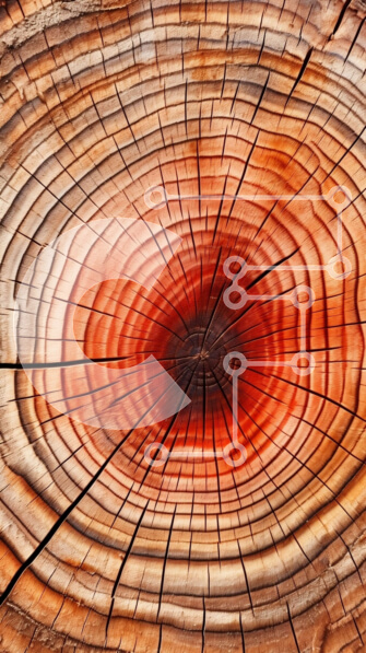 Σετ των 2 Intra Συλλεκτικό Ξύλινο Παζλ Plywood  4mm - Κοντινή εικόνα του κορμού δέντρου με κυκλικούς κόκκους ξύλου Σε Ξύλινο Κουτί - Διαστάσεις: 10x10 cm – 25 κομμάτια