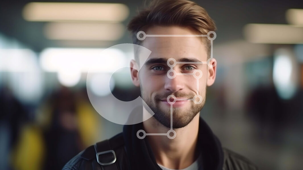 Intra Συλλεκτικό Ξύλινο Παζλ Plywood  4mm - Χαμογελαστός νεαρός άνδρας σε αεροδρόμιο ή σιδηροδρομικό σταθμό Σε Ξύλινο Κουτί - Διαστάσεις Puzzle: 10x10 cm – 25 κομμάτια