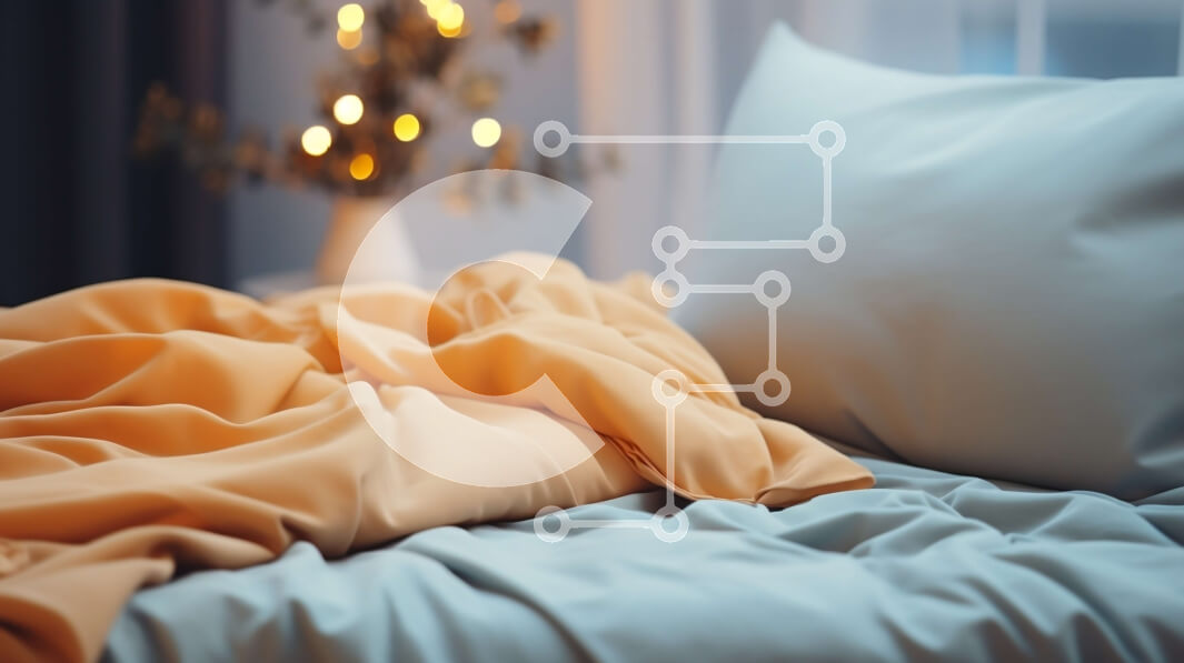 Intra Συλλεκτικό Ξύλινο Παζλ Plywood  4mm - Κρεβάτι με Κίτρινο και Πορτοκαλί ριγέ κουβέρτα και floral μαξιλάρι Σε Ξύλινο Κουτί - Διαστάσεις Puzzle: 10x10 cm – 25 κομμάτια