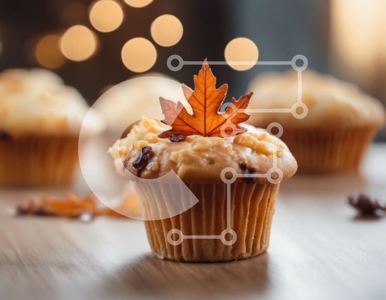 Σετ των 2 Intra Συλλεκτικό Ξύλινο Παζλ Plywood  4mm - Cupcake με θέμα το φθινόπωρο με διακόσμηση με φύλλα Σε Ξύλινο Κουτί - Διαστάσεις: 10x10 cm – 25 κομμάτια