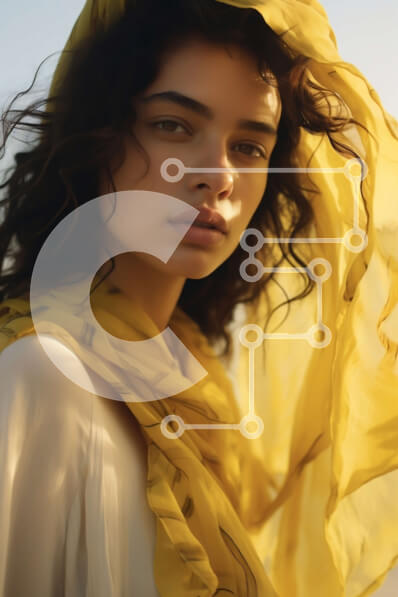 Intra Συλλεκτικό Ξύλινο Παζλ Plywood  4mm - Εκπληκτική εικόνα γυναίκας με λευκό φόρεμα και κίτρινο κασκόλ ενάντια στο μπλε ουρανό Σε Ξύλινο Κουτί - Διαστάσεις Puzzle: 10x10 cm – 25 κομμάτια