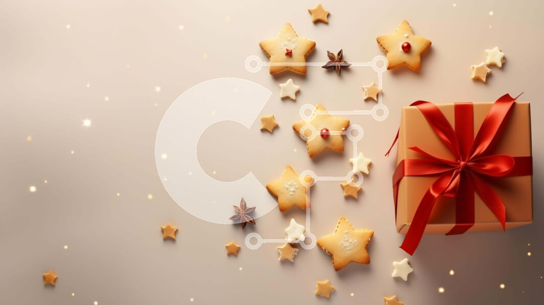 Intra Συλλεκτικό Ξύλινο Παζλ Plywood  4mm - Κουτί δώρου με μπισκότα και αστέρια σε εορταστικό φόντο Σε Ξύλινο Κουτί - Διαστάσεις: 10x10 cm – 25 κομμάτια