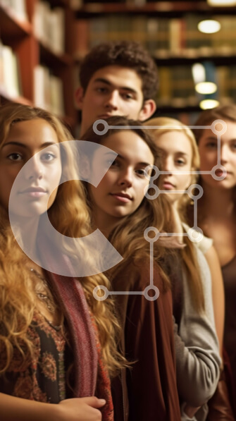 Intra Συλλεκτικό Ξύλινο Παζλ Plywood  4mm - Νέοι σε μια βιβλιοθήκη που κοιτάζουν βιβλία Σε Ξύλινο Κουτί - Διαστάσεις Puzzle: 10x10 cm – 25 κομμάτια