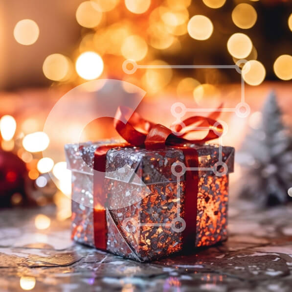 Intra Συλλεκτικό Ξύλινο Παζλ Plywood  4mm - Όμορφη εικόνα από ασημένιο κουτί δώρου με κόκκινη κορδέλα σε μαρμάρινο τραπέζι Σε Ξύλινο Κουτί - Διαστάσεις: 10x10 cm – 25 κομμάτια