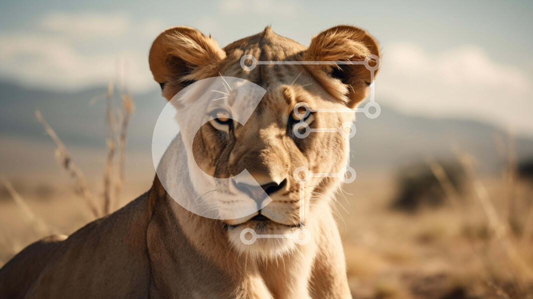 Intra Συλλεκτικό Ξύλινο Παζλ Plywood  4mm - Περίεργο λιοντάρι σε ένα χορταριασμένο χωράφι Σε Ξύλινο Κουτί - Διαστάσεις: 10x10 cm – 25 κομμάτια