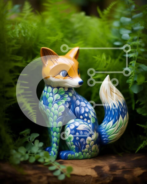 Intra Συλλεκτικό Ξύλινο Παζλ Plywood  4mm - Κεραμικό ειδώλιο αλεπούς σε πράσινα φυτά Σε Ξύλινο Κουτί - Διαστάσεις: 10x10 cm – 25 κομμάτια