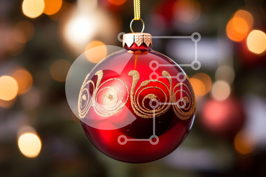 Intra Συλλεκτικό Ξύλινο Παζλ Plywood  4mm - Κόκκινη γυάλινη μπάλα Χριστουγεννιάτικο δέντρο στολίδι με χρυσά και ασημένια διακοσμητικά Σε Ξύλινο Κουτί - Διαστάσεις: 10x10 cm – 25 κομμάτια