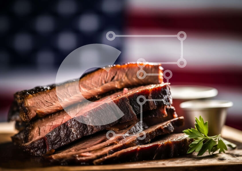 Σετ των 2 Intra Συλλεκτικό Ξύλινο Παζλ Plywood  4mm - Μπάρμπεκιου κρέατα σε ξύλο κοπής με αμερικανική σημαία στο φόντο Σε Ξύλινο Κουτί - Διαστάσεις: 10x10 cm – 25 κομμάτια