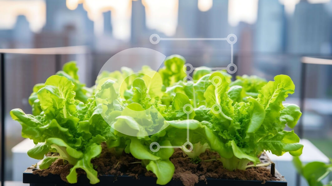 Intra Συλλεκτικό Ξύλινο Παζλ Plywood  4mm - Αστική καλλιέργεια μαρουλιού με φόντο στον ορίζοντα της πόλης Σε Ξύλινο Κουτί - Διαστάσεις: 10x10 cm – 25 κομμάτια