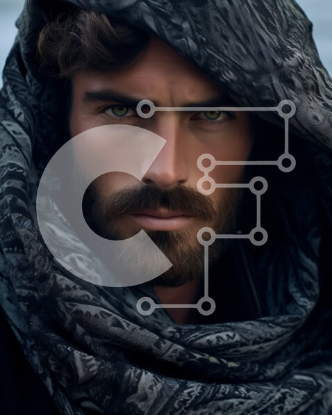 Intra Συλλεκτικό Ξύλινο Παζλ Plywood  4mm - Πορτρέτο σοβαρού άνδρα: Μαύρο κουκούλα και κασκόλ Σε Ξύλινο Κουτί - Διαστάσεις Puzzle: 10x10 cm – 25 κομμάτια