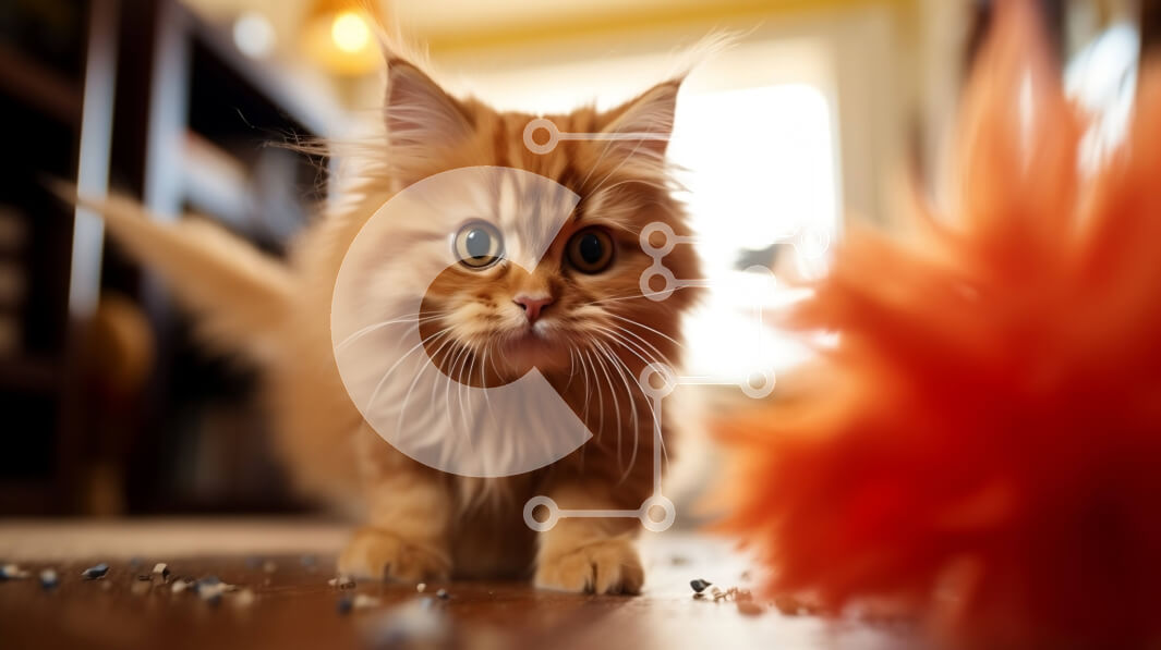 Σετ των 2 Intra Συλλεκτικό Ξύλινο Παζλ Plywood  4mm - Αφράτη πορτοκαλί γάτα που περπατά στο ξύλινο πάτωμα Σε Ξύλινο Κουτί - Διαστάσεις: 10x10 cm – 25 κομμάτια