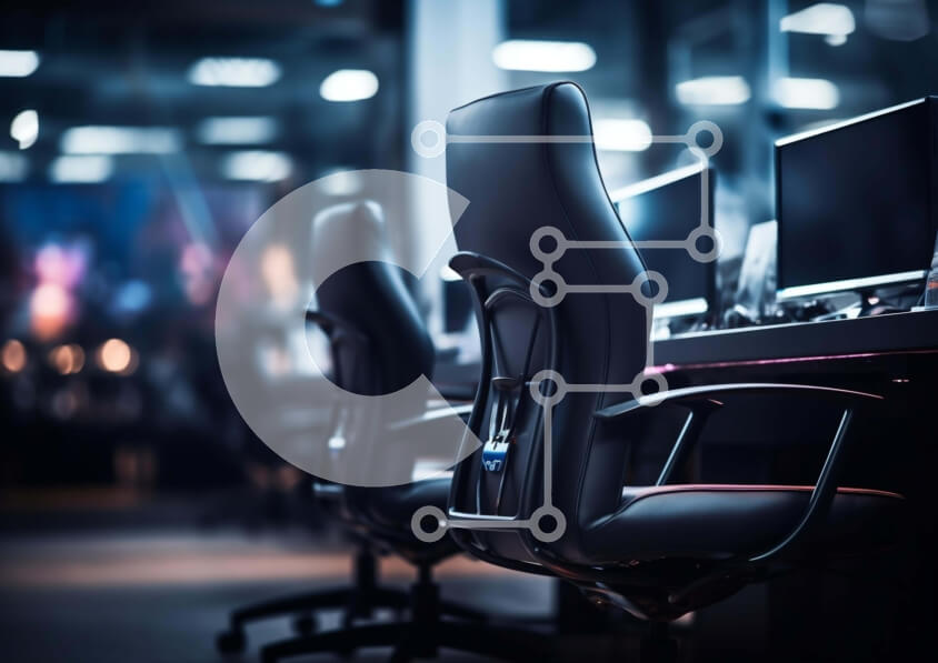 Intra Συλλεκτικό Ξύλινο Παζλ Plywood  4mm - Σύγχρονος χώρος εργασίας γραφείου με μαύρες καρέκλες και οθόνες Σε Ξύλινο Κουτί - Διαστάσεις Puzzle: 10x10 cm – 25 κομμάτια