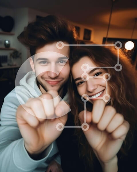 Intra Συλλεκτικό Ξύλινο Παζλ Plywood  4mm - Νεαρό ζευγάρι που διασκεδάζει και σηκώνει γροθιές στον αέρα Σε Ξύλινο Κουτί - Διαστάσεις Puzzle: 10x10 cm – 25 κομμάτια