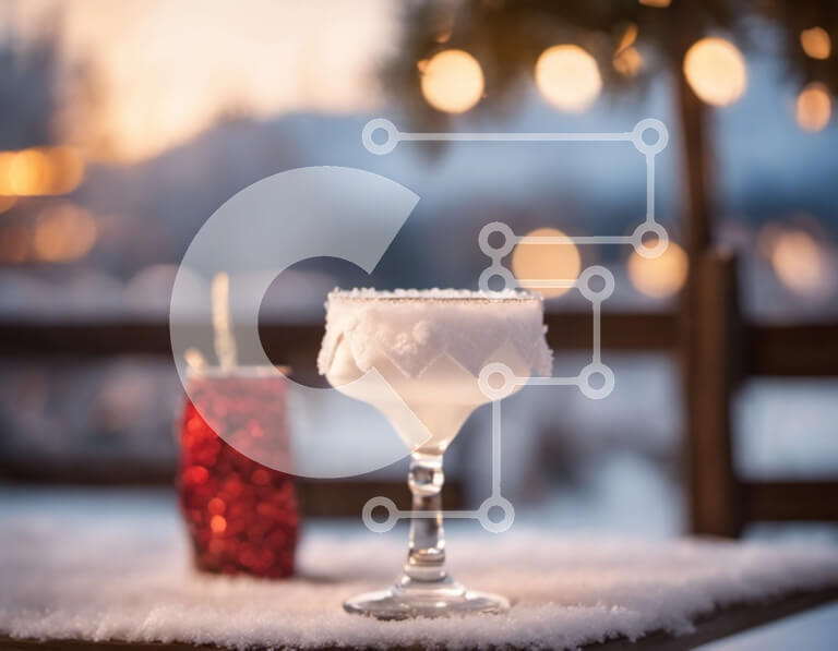 Intra Συλλεκτικό Ξύλινο Παζλ Plywood  4mm - Snowy Martini Glasses - Χειμερινή σεζόν Σε Ξύλινο Κουτί - Διαστάσεις Puzzle: 10x10 cm – 25 κομμάτια