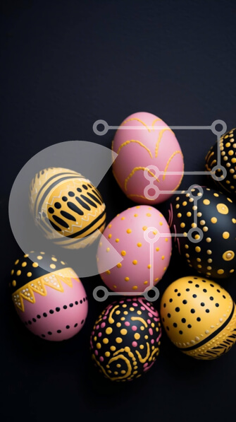 Intra Συλλεκτικό Ξύλινο Παζλ Plywood  4mm - Ομάδα από βαμμένα Πασχαλινά αυγά σε μαύρο φόντο Σε Ξύλινο Κουτί - Διαστάσεις: 10x10 cm – 25 κομμάτια