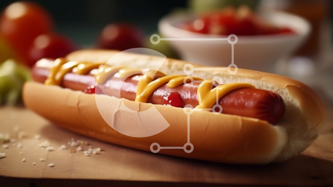 Σετ των 2 Intra Συλλεκτικό Ξύλινο Παζλ Plywood  4mm - Σπαρτική εικόνα ενός χοτ ντογκ με κέτσαπ και μουστάρδα σε ξύλινο τραπέζι Σε Ξύλινο Κουτί - Διαστάσεις: 10x10 cm – 25 κομμάτια