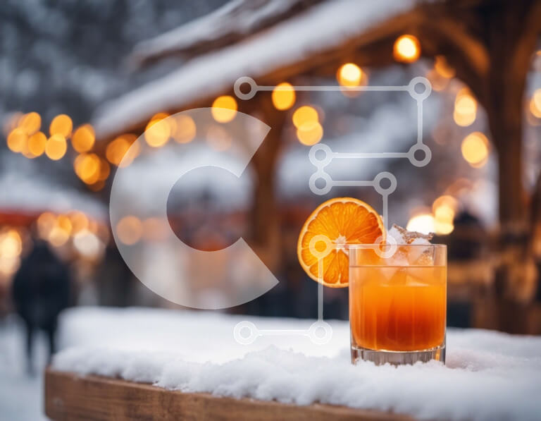 Σετ των 2 Intra Συλλεκτικό Ξύλινο Παζλ Plywood  4mm - Χειμερινή τραπεζαρία σε εξωτερικό χώρο με γαρνιτούρα σε φέτες πορτοκαλιού Σε Ξύλινο Κουτί - Διαστάσεις: 10x10 cm – 25 κομμάτια