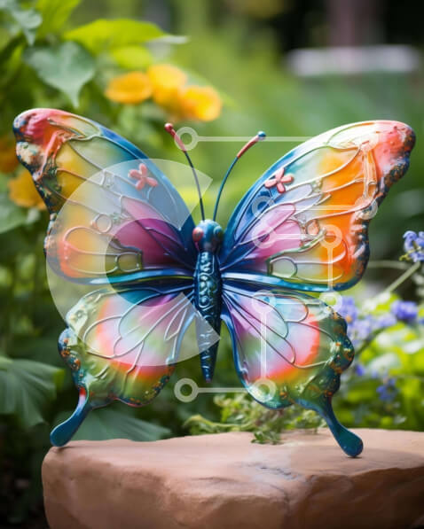 Intra Συλλεκτικό Ξύλινο Παζλ Plywood  4mm - Πολύχρωμο γλυπτό πεταλούδων στον κήπο με λουλούδια και φυτά Σε Ξύλινο Κουτί - Διαστάσεις: 10x10 cm – 25 κομμάτια