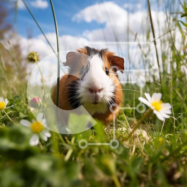 Intra Συλλεκτικό Ξύλινο Παζλ Plywood  4mm - Ινδικό χοιρίδιο στο γρασίδι με μαργαρίτες Σε Ξύλινο Κουτί - Διαστάσεις: 10x10 cm – 25 κομμάτια