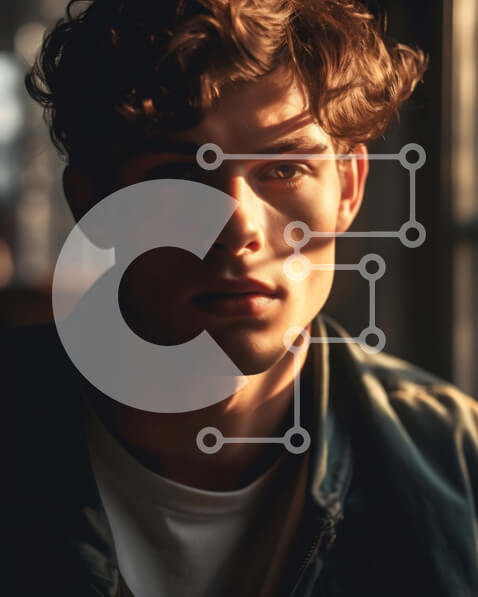 Intra Συλλεκτικό Ξύλινο Παζλ Plywood  4mm - Πορτρέτο ενός νεαρού άνδρα με σγουρά μαλλιά και δερμάτινο μπουφάν Σε Ξύλινο Κουτί - Διαστάσεις Puzzle: 10x10 cm – 25 κομμάτια