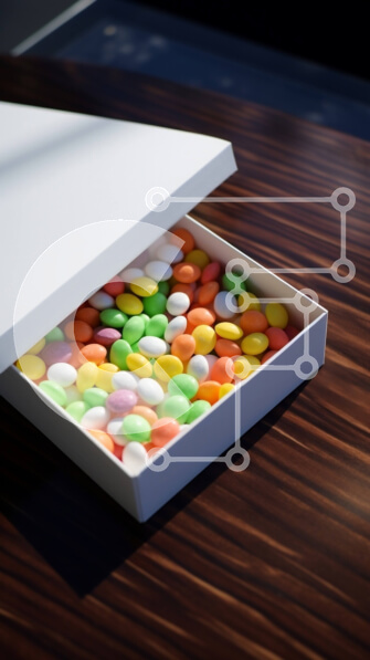 Intra Συλλεκτικό Ξύλινο Παζλ Plywood  4mm - Πολύχρωμο κουτί καραμελών σε ξύλινο τραπέζι Σε Ξύλινο Κουτί - Διαστάσεις: 10x10 cm – 25 κομμάτια