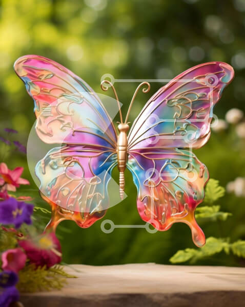 Intra Συλλεκτικό Ξύλινο Παζλ Plywood  4mm - Πολύχρωμο γλυπτό πεταλούδων που περιβάλλεται από λουλούδια και πράσινο Σε Ξύλινο Κουτί - Διαστάσεις: 10x10 cm – 25 κομμάτια