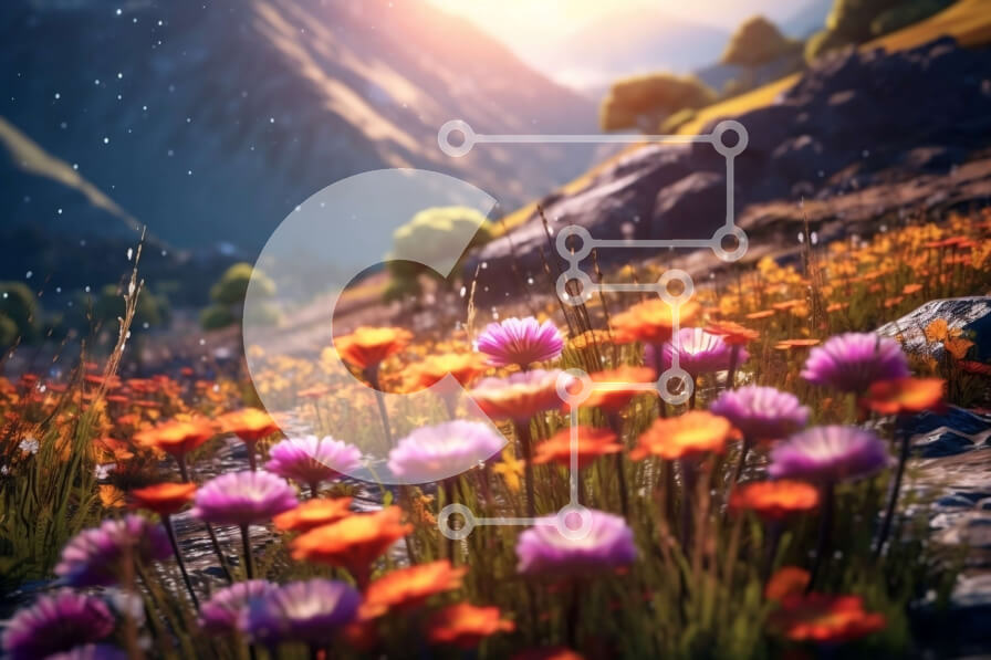 Intra Συλλεκτικό Ξύλινο Παζλ Plywood  4mm - Γραφική θέα των αγριολούλουδων μια ηλιόλουστη μέρα στα βουνά Σε Ξύλινο Κουτί - Διαστάσεις: 10x10 cm – 25 κομμάτια