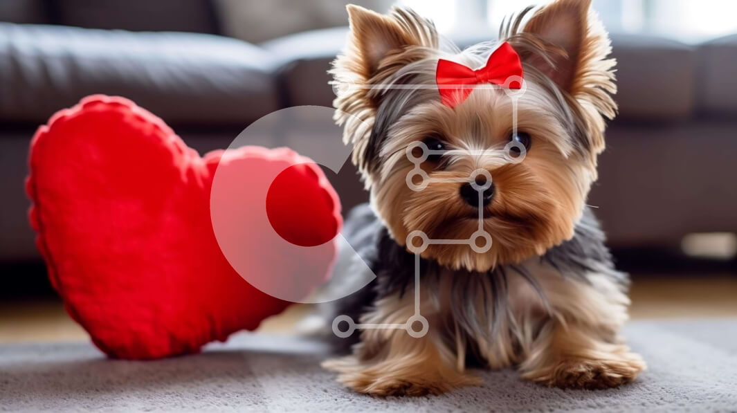 Σετ των 2 Intra Συλλεκτικό Ξύλινο Παζλ Plywood  4mm - Χαριτωμένος σκύλος Yorkshire Terrier με μαξιλάρι σε σχήμα καρδιάς Σε Ξύλινο Κουτί - Διαστάσεις: 10x10 cm – 25 κομμάτια