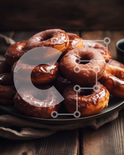 Σετ των 2 Intra Συλλεκτικό Ξύλινο Παζλ Plywood  4mm - Νόστιμα γλασμένα ντόνατς σερβιρισμένα με καφέ σε ξύλινο τραπέζι Σε Ξύλινο Κουτί - Διαστάσεις: 10x10 cm – 25 κομμάτια